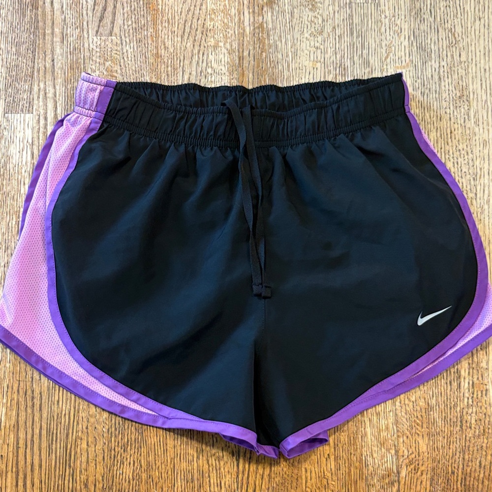 Nike Women's Black and Purple Trim Athletic Shorts